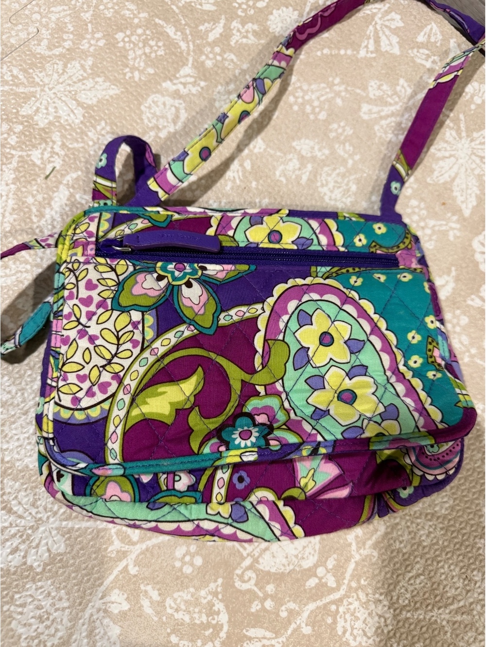 Vera Bradley Heather Crossbody Bag Retired Fall 2013 Purple Teal Paisley Floral